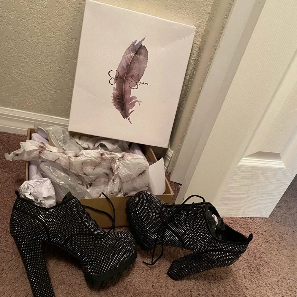 Brand new Jessica Simpson black microsuede bling booties. - Picture 4 of 5